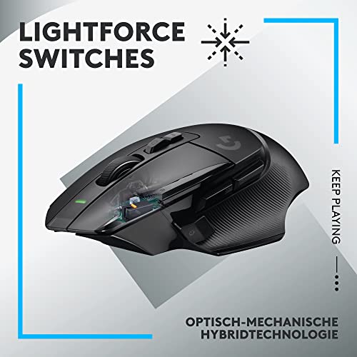 Logitech G502 X LIGHTSPEED Kabellose Gaming-Maus - Optische Maus mit optisch-mechanischen LIGHTFORCE Hybridschaltern, HERO 25K Gaming-Sensor, Kompatibel mit PC - macOS/Windows - Schwarz