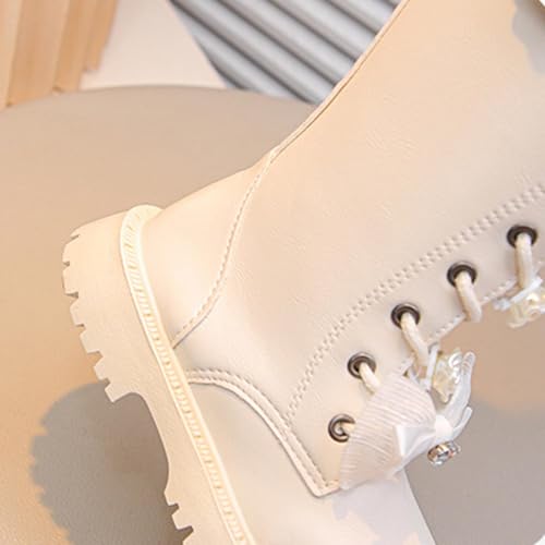 Girl Winter Fall Goth Boot Lace Tie Side Zipper Shoe with Rhinestone Cute Bow PU Leather Shoes Waterproof Boots4