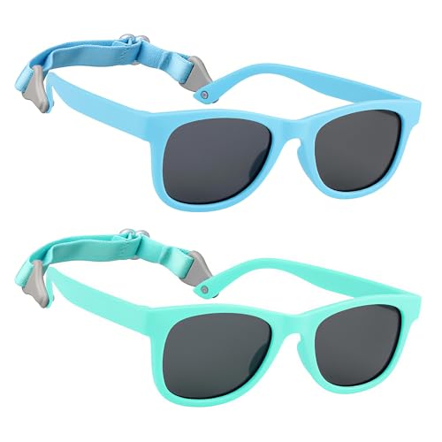 Image of HXS 2 Pack Toddler Sunglasses Polarized with Strap for 0-24 Months/2-4 Years Kids, Girls Boys Baby Glasses UV Protection