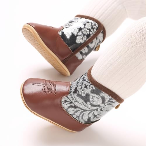 IWIHMIV Baby Cowboy Boots Infant Toddler Western Soft Sole Non Slip Booties Girls Round Toe Mid Calf Boots4