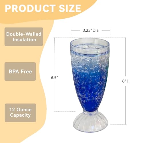 Image of Lily's Home Frosted Freezer Milkshake Glasses, 12 oz Set of 4 - Double Wall Insulated Acrylic with Liquid Gel for Root Beer Floats, Smoothies & Ice Cream Sodas, Home Bar, Kitchen, Party & Dessert Shop
