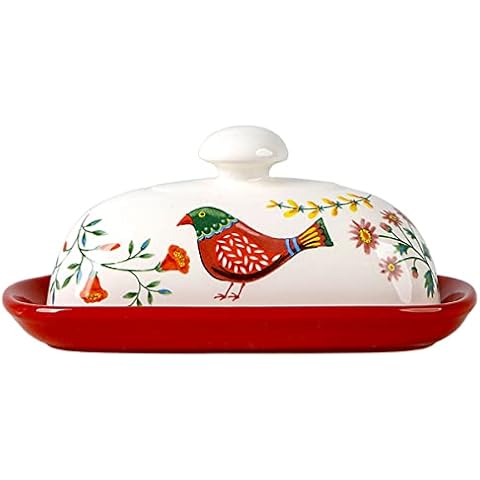 Sizikato Classic Porcelain Butter Dish with Lid, Beautiful Flower and Bird Pattern Cover