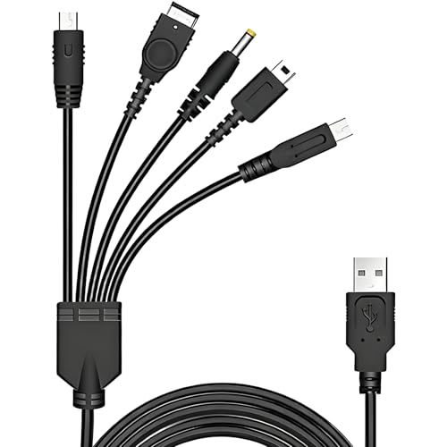 Leloco Cable de carga 5 en 1 para Nintendo 3DS, para Nintendo DS Lite Cable de carga para 3DS XL/2DS/2DS XL/DS/DSI/DS XL/Wii U/GBA SP/PSP 1000 Universal Cargador Multiestación de carga
