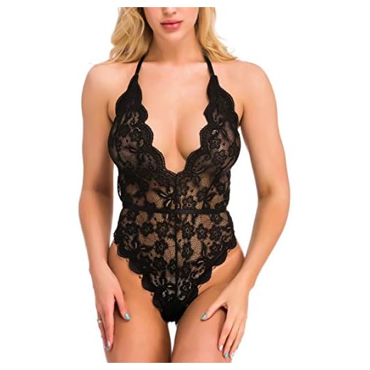 Sexoo Damen Body Dessous Sexy Club Party Bodysuit Tief V-Ausschnitt Reizwäsche Spitze Lingerie Tops Unterwäsche Rückenfrei Oberteil