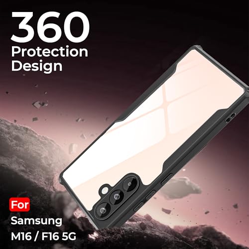 Image of A rtistque Shockproof Crystal Clear Back Cover Case for Samsung Galaxy M16 5G / F16 5G | 360 Degree Protection | Protective Design | Transparent Cover for Samsung M16 / F16 (PC & TPU, Black)