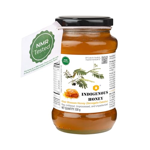 Image of INDIGENOUS HONEY Raw Khair Honey Pure Unfiltered 17.64 oz Glass Jar | Real Natural Unprocessed Unpasteurized Unheated Honey Pack of 1