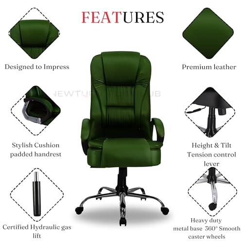 Image of NEWTURN� Dragon High Back Premium Leatherette Soft Double Cushioned Work from Home /Office /Desk /Computer revolving Chair with Heavy Duty Metal Wheel Base & 3 Yrs Parts replc. wty (Premiun Green)