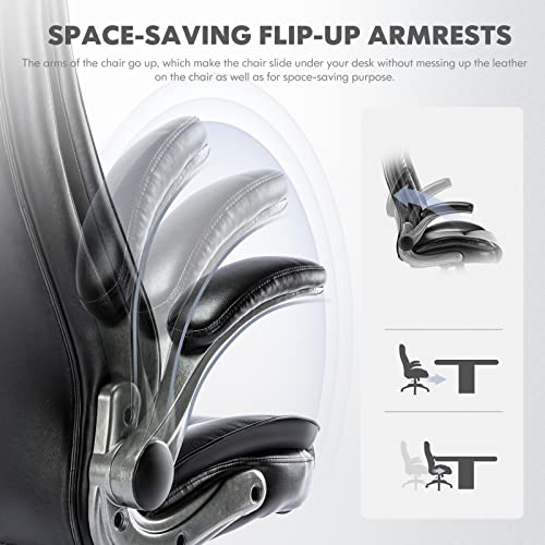 Colamy High Back Office Chair-Executive Computer Office Chair With Flip-Up Arms Adjustable Height Swivel Chair, Thick Padded Leather For Comfort And Ergonomic Design For Lumbar Support (300Lbs, Black) #TOP4