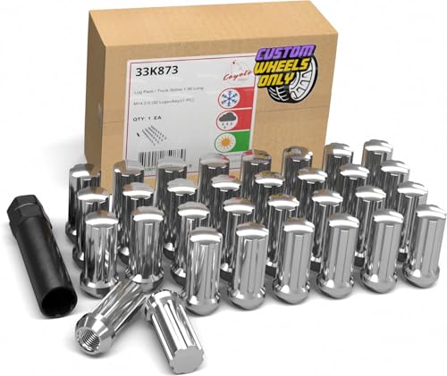 Image of Wheel Accessories Parts 32 Pcs M14x2 14x2 Thread Truck 1.90 inch Long Spline Lug Nuts Chrome 7 Spline Hex Fits Ford Excursion F250 F350 Super Duty