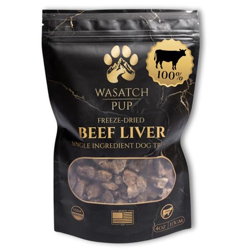WASATCH PUP Beef Liver Dog Treats | All Natural Freeze Dried Dog Treat for Dogs & Puppies - Made from Raw Single Ingredient, High Protein Pet Training Treats | USDA Approved & Made in The USA - 4 Oz