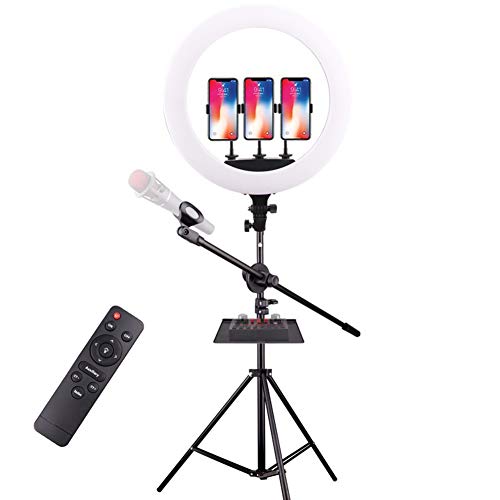 Ringlicht mit Fernbedienung, 16 Zoll/45 cm Ringleuchte für Smartphone/Kamera/Tablet, Ringlicht mit Stativ für Live-Streaming, Videoaufnahme,