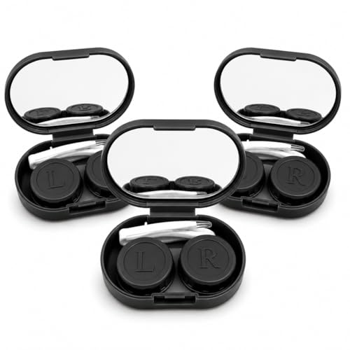 Kit 3 Estojos para Lentes de Contato com Espelho e Pinça, Porta Lentes Portátil de Viagem, (PRETO)