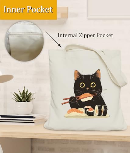 Image of Cat Gifts Tote Bag for Women Girls, Cat Lover Gifts Tote Bag for Daughter Besties, Medium Size with Inner Pocket