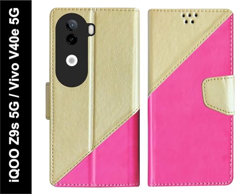 Image of SBMS Flip Cover for iQOO Z9s 5G / Vivo V40e 5G Back Cover Case with Magnatic Closure | Inbuilt Stand | Card & Money Pocket (MultiPink)