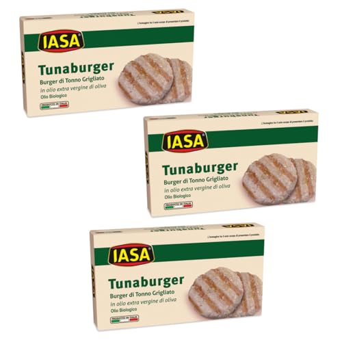 Iasa | Hamburguesa Atún Aletas Amarillas | Tunaburger Atún a la Parrilla en Aceite Oliva Orgánico - 3 x 150 Gr Peso Neto (6 Hamburguesas)