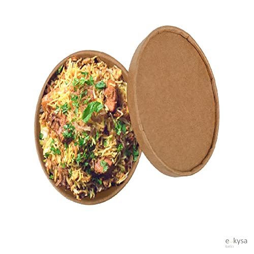 Image of Disposable Thick-Walled Craft Paper Food Container Bowl /Tub with lid, 1000 ml, Pack of 15 - Brown