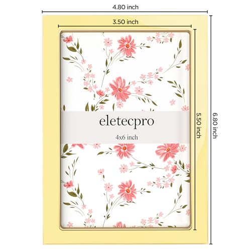Image of eletecpro 4x6 Enamel Picture Frame Set of 2 with Real Glass Cover, Cute Photo Frame with Gold Metal Edge, Horizontal and Vertical Display Pictures 4 by 6 for Tabletop and Wall Decor, Yellow