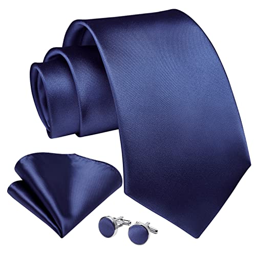 Image of Enlision Mens Ties Solid Color Satin Necktie Ties for men Handkerchief Cufflinks Pocket Squares for Wedding