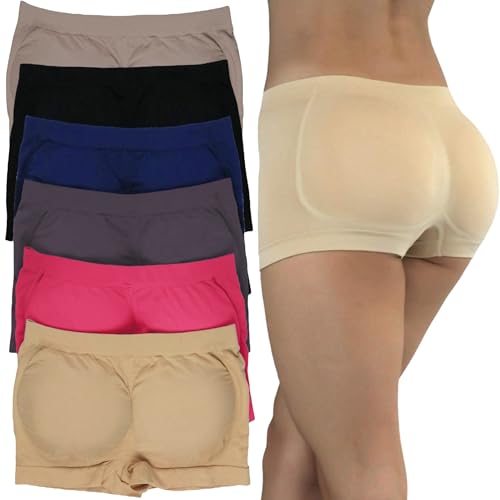 Image of ToBeInStyle Women's 6 Pack Butt Booster Padded Panty Briefs or Boyshorts w /Removable Thick Foam Pads