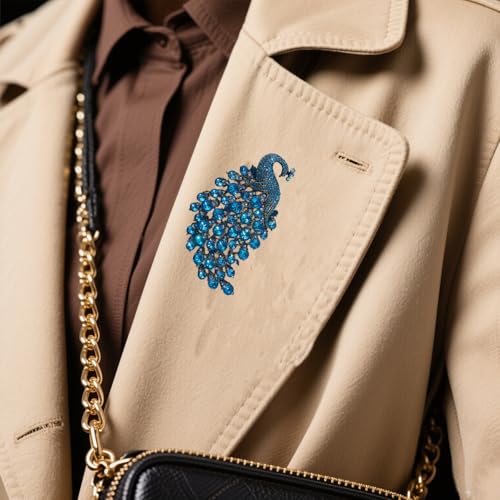 Image of Rhinestone Peacock Brooch Pin for Women Girls Crystal Bird Animal Brooches Lapel Pins Dress Accessories Wedding Mother's Day Birthday Jewelry Gift