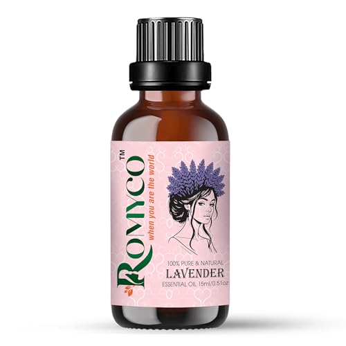 Image of Romyco Lavender Essential Oil 15ml for Long Thick Strong Hair | Soothing Relaxation, Stress Relief & Sleep Support | Shiny Bouncy Hair | Aromatherapy & Diffuser Oil | Pure Natural Undiluted Therapeutic Grade