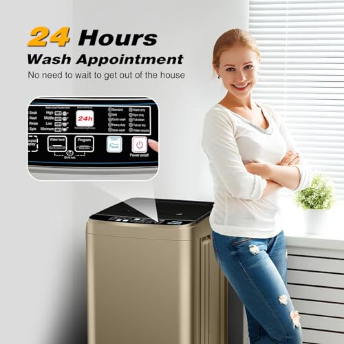 Image of Portable Washing Machine Full Automatic 17.7lbs Small Washing Machine for Apartment 10 Wash Program with Drain Hose, Portable Washer Machine for Dorm, College, RV, Golden