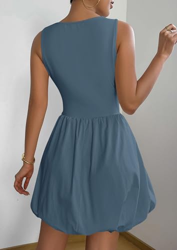 Image of PRETTYGARDEN Summer Dresses for Women 2026 Casual Mini Short Cocktail Dress Sleeveless Tank Crew Neck Bubble Sundress Pockets