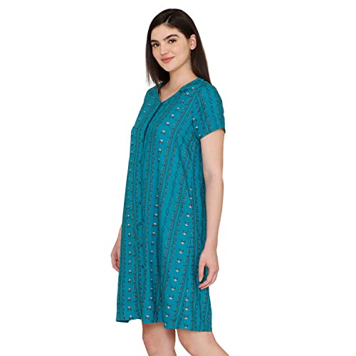 Image of Zivame Zellij Dreams Woven Knee Length Nightdress for Women - Lake Blue