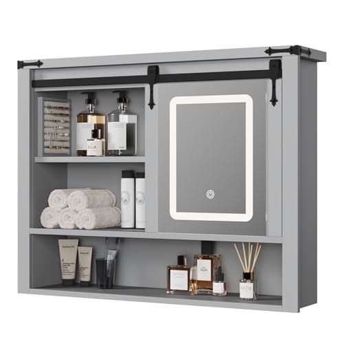 QUW 31' Farmhouse Bathroom Wall Cabinet, Bathroom Medicine Cabinets with Mirror, Over Toilet Wall...
