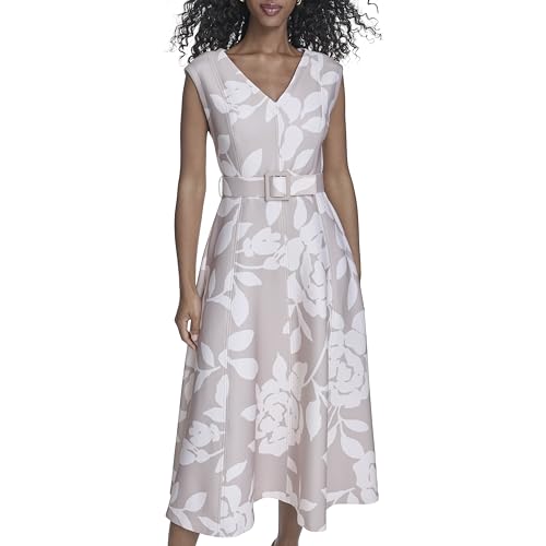 Image of Calvin Klein Women's Sleeveless V-Neck Belted A-Line Midi Dress