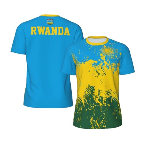 YiiLi Rwanda Flag Grain Sports Mesh T-Shirt Retro Jerseys for Running Cycling Soccer Tennis Fitness Climbing