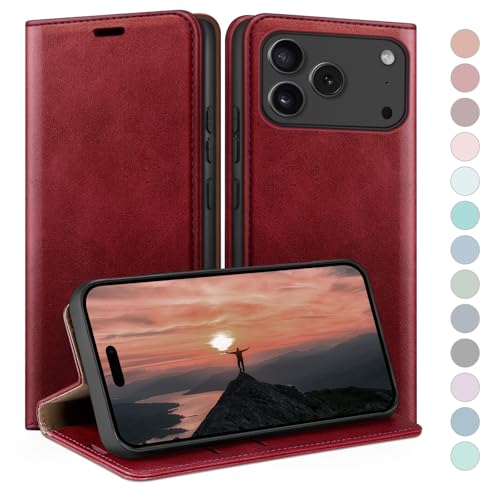 Étui RFID iPhone 17 Pro anti-piratage avec fentes pour cartes et clapet en cuir