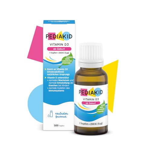 PEDIAKID Vitamin D3 Tropfen 100% natürliches Vitamin D für Babys Kinder & Erwachsene Geschmacksneutral & leicht dosierbar 20 ml