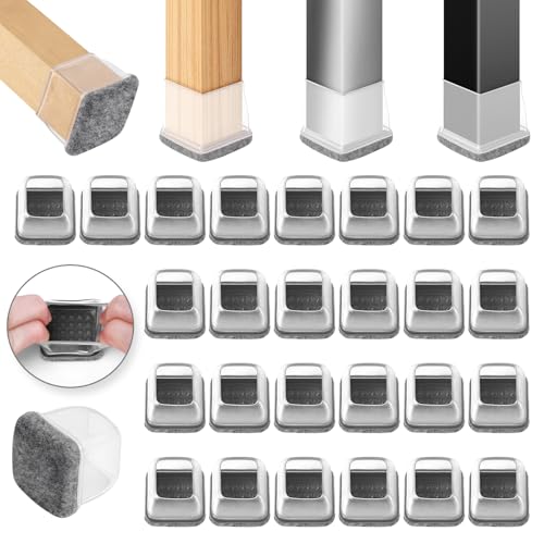 Ezprotekt 13-20mm Chair Leg Covers, Silicone Chair Leg Floor Protectors, Furniture Pads Table Leg Floor Protector for Hardwood Floors, Protecting Floors from Scratches Noise (Square, Fit 0.55-0.75")