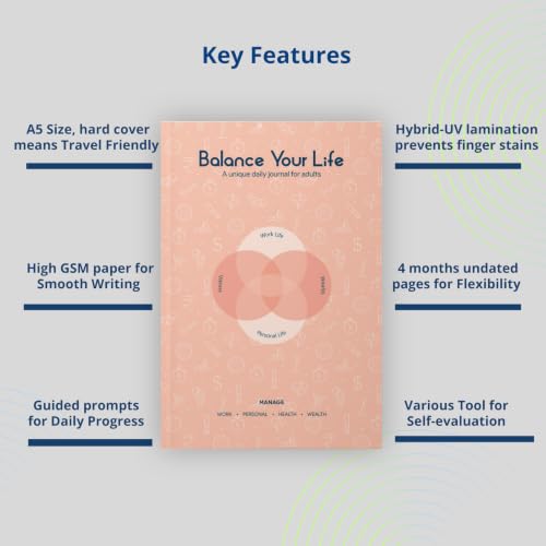 Image of Balance Your Life - 2026 Daily Journal and Planner for Adults | Work-Life Balance | Wellness & Habit Tracker | Boost Productivity | Mental Wellbeing | Undated Pages | 4-Month Program (Peach Mist)