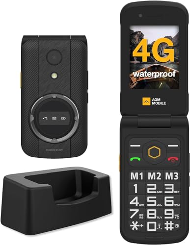 AGM M8 Flip Flip Phone sin Contrato, teléfono móvil 4G Senior con Botones Grandes, Resistente al Agua y a Las caídas, SOS, Compatible con audífonos, marcación rápida/1500 mAh/104 dB Altavoz