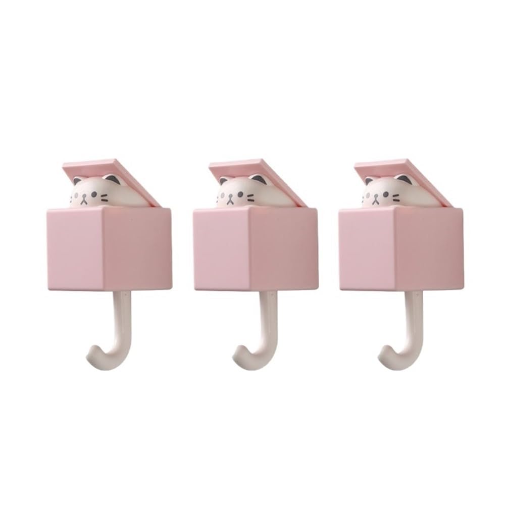 Dazhua Pink-5Pcs 5Pcs Cute Cartoon Cat Self-Adhesive Wall Hooks - No Drill Animal Shaped Hanger For Home, Key, Towel And Hat Organizer(Pink-5Pcs)