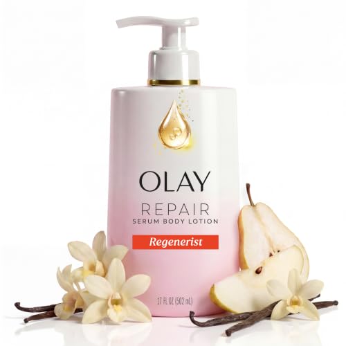 Image of Olay Regenerist Body Lotion for Women, 96HR Moisture, Lightweight Skin Texture Care, with Niacinamide & Collagen Peptide, Free of Parabens & Phthalates, Vanilla Orchid & Pear Nectar Scent, 17 fl oz