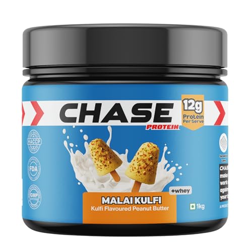 Image of Chase High Protein Peanut Butter Creamy 1kg | With Isolate Whey & 300g Protein in Jar | 12g Per Serve | Malai kulfi Flavour With Chunks | Tasty & Healthy Nut Butter Spread for Breakfast, Fitness, Gym