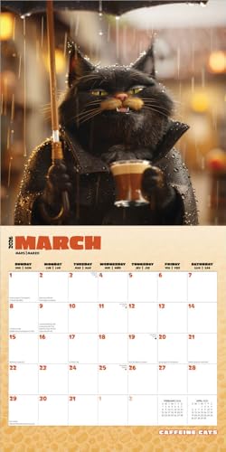 Caffeine Cats | 2026 12 x 24 Inch (Hanging) Monthly Square Wall Calendar | Plastic-Free | BrownTrout | Pets Funny Animals Feline - image 3
