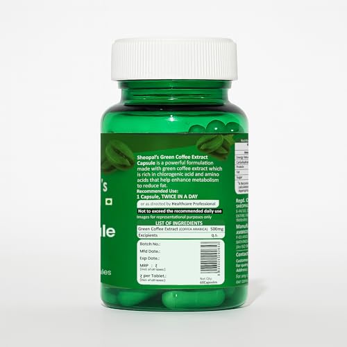 Sheopals Green Coffee Extract Capsules | Natural Fat Burner Supplement | Supports Weight Management & Metabolism | Rich in Chlorogenic Acid | 60 Veg Capsules