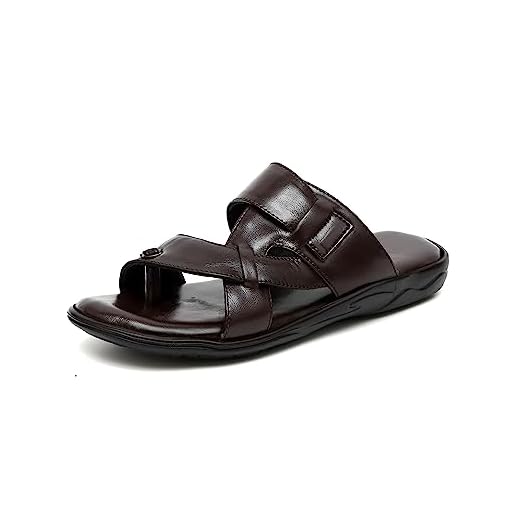 Heels County Men Brown Genuine Leather Slippers - 7 UK