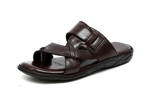 Heels County Men's Brown Leather Formal Slippers - 9 UK
