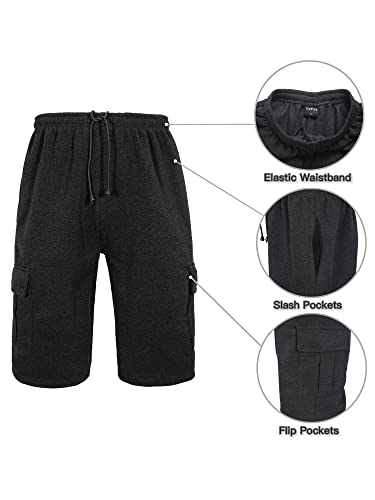Men's Sweat Shorts Below The Knee Fleece Cargo Shorts Elastic Waist Workout Jogger Sweatpant Shorts with Pockets4