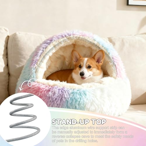 SUOXU Beruhigendes kleines Hundebett, großes Katzenbett, warmes, kuscheliges Plüsch-Winterbett für Hunde, rutschfeste Unterseite, maschinenwaschbar, Anti-Angst-Haustier-Sofa mit Kapuze für Katzen