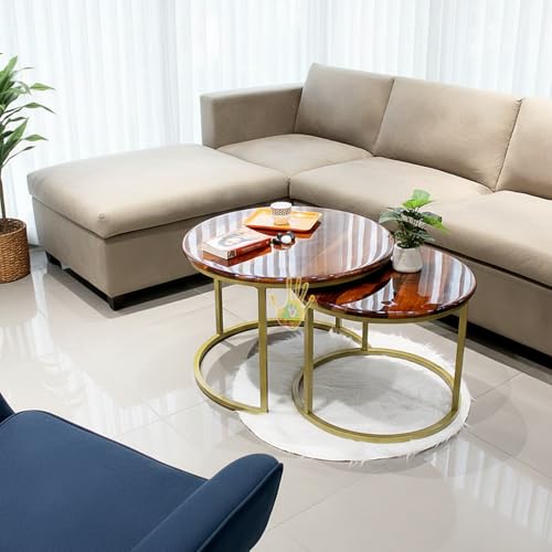 Image of Artlivo Solid Sheesham Wood Round Coffee Table - Set of 2 (27 /22 inch Dia) for Living|Drawing|Bedroom|Office|Balcony|Gift|Diwali|Wedding