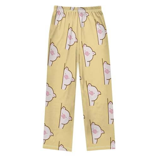 Pig on Yellow Boys Pants Boys Athletic Pants Long Pant for Boywith Pockets Wide-Leg Size 6-14Y2