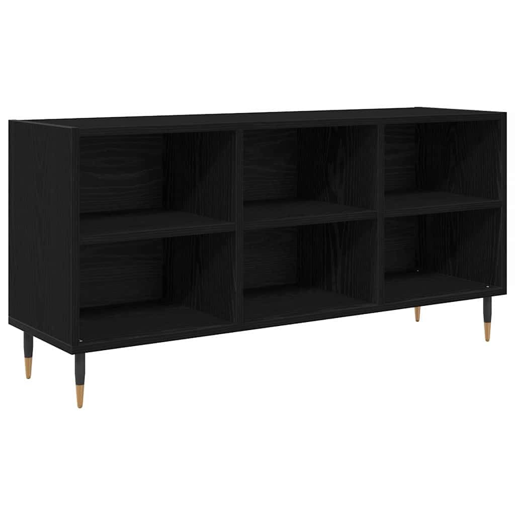 TV-Schrank Schwarz Eichen-Optik 103,5 x 30 x 50 cm Fernsehtisch mit 6 Regalen, verstellbare Böden, stabiler Metallbeine, Wandbefestigung, minimalistisch modern, für Wohnzimmer und Media Center