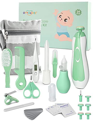 Image of OTTOLIVES Baby Healthcare and Grooming Kit, 24 in 1 Baby Electric Nail Trimmer Set Newborn Nursery Health Care Set for Newborn Infant Toddlers Baby Boys Girls Kids (0-3 Years+) (Upgrade Green)