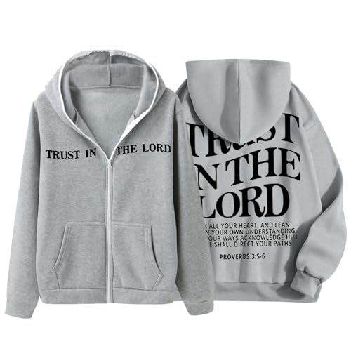 Love Like Jesus Zip Up Hoodie Men Trust in The Lord Sweatshirt Letter Print Preppy Coat Long Sleeve Jacket